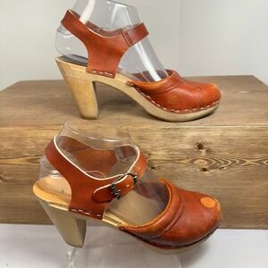 MIA Leather Wood Platform Mary Jane Clogs Hand Stapled Y2K Swedish Clogs 3EU 7US